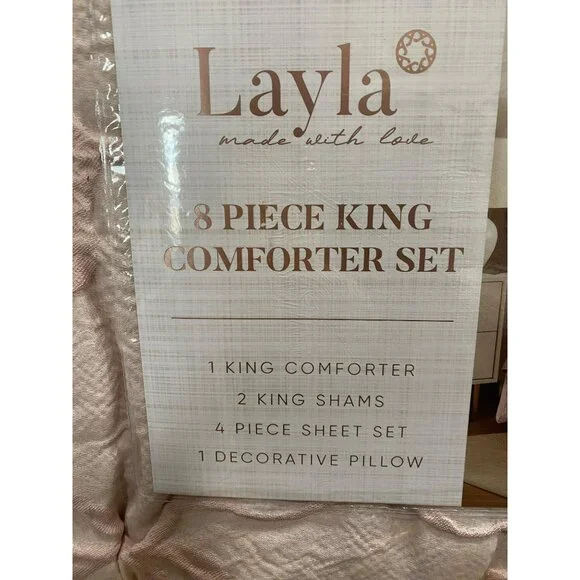 Layla Made With Love 8-Piece King Comforter Set Blush Pink Bow New - Picture 5 of 7